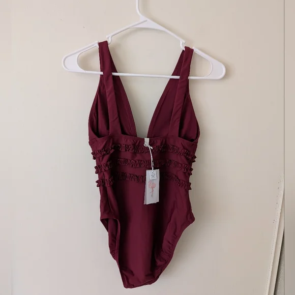 Mimi Flamingo Womens 6 One Piece Swimsuit Burgundy NWT Vacation Beach Pool - Picture 4 of 5